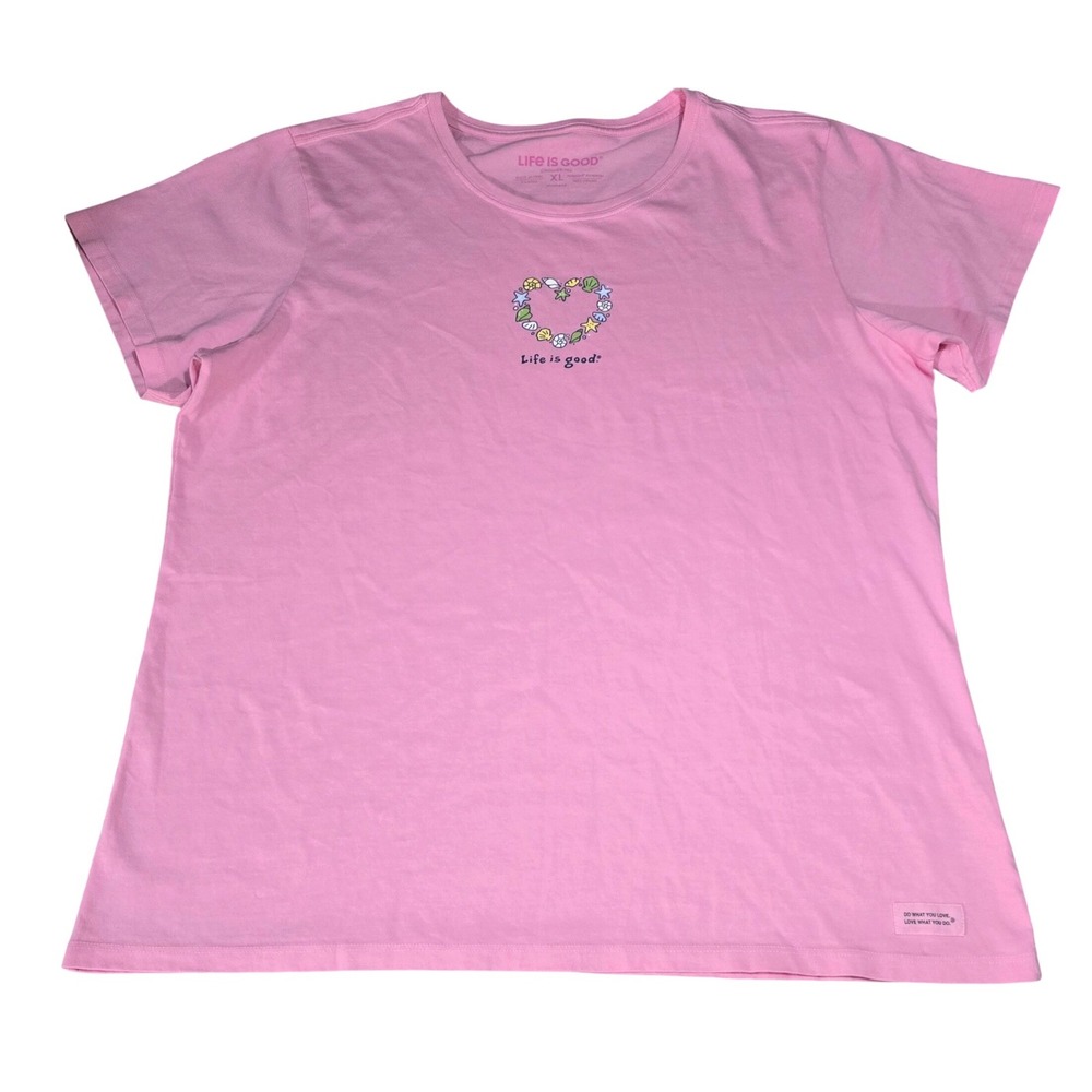 Life is Good Womens Seashell Heart Crusher Tee Pink XL - Picture 5 of 9